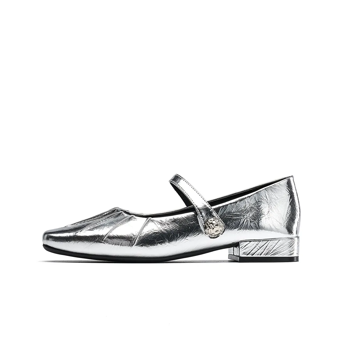 EBLAN Квадратный каблук Туфли Мэри Джейн Женские Серебряные