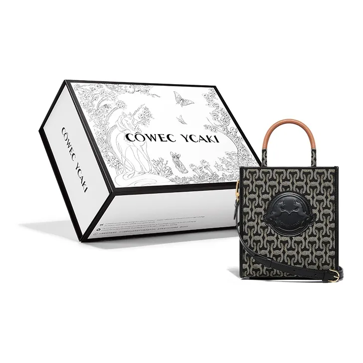 COWEC YCAKI Жаккард Сумка с боковинами-гармошками Тоут Сумка Сумка для покупок Ручная сумка Сумка через плечо Мини Женская Черная