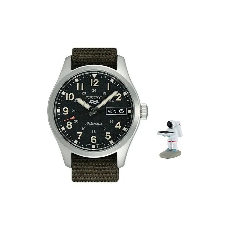 SEIKO Автоматический Механический Механизм Canvas Ремешок Часы Мужские Черный Циферблат