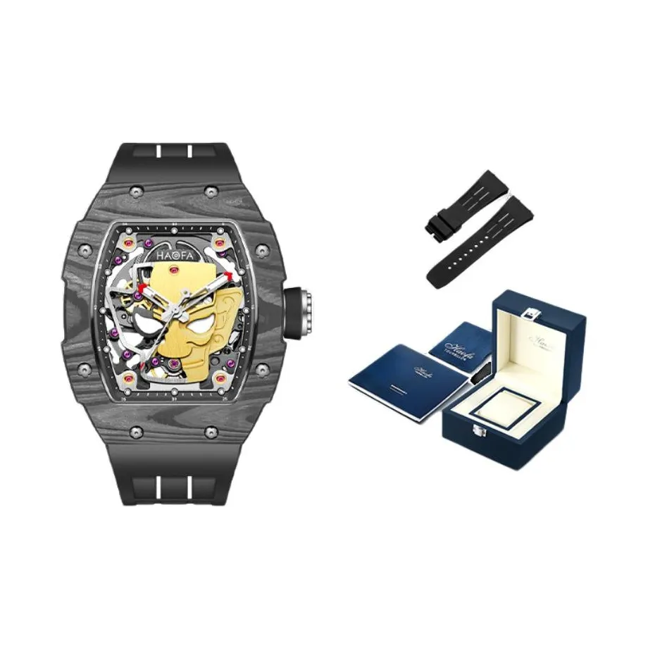 HaofaTourbillon Arknights Series Mechanical Movement Rubber Strap Watch Men's Watches Cut Out Dial