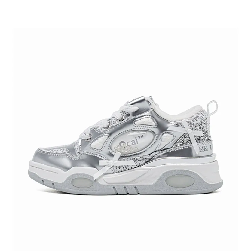 ANN ANDELMAN x Ocai 001 RETRO Anti-Slip And Wear-Resistant Lightweight Low-Top Skateboard Shoes Unisex Satin Silver