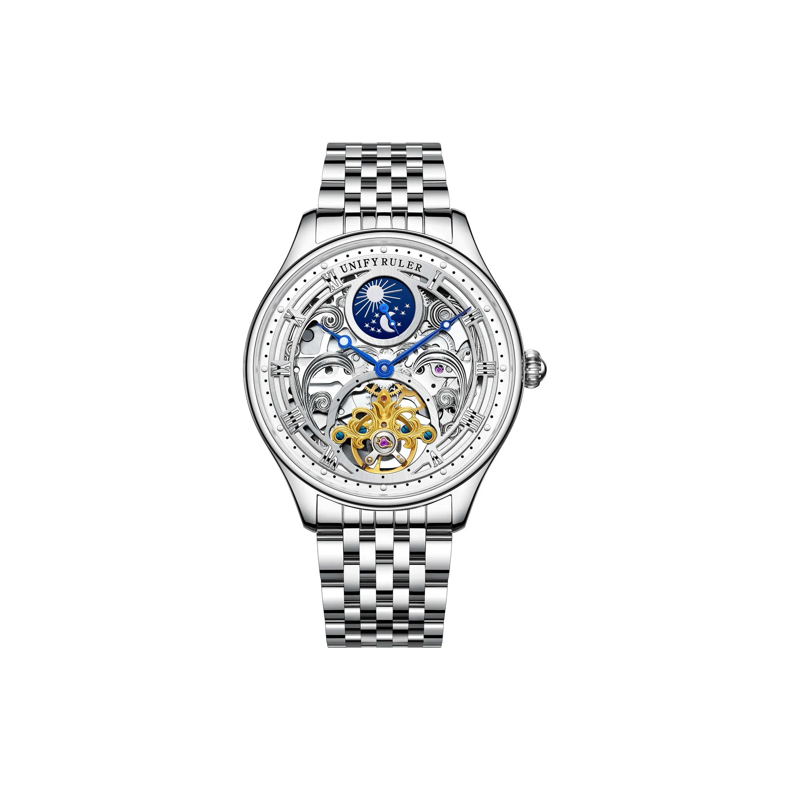 Respect The Time Механический механизм Металлический ремешок Часы Мужские часы Серебристый циферблат