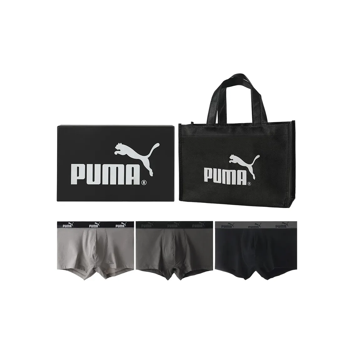 PUMA Men's Underwear Gift Box 3 Pack Black Dark Gray Light Gray PUMA Мужское нижнее белье Подарочная коробка 3 упаковки Черный Темно-серый Светло-серый