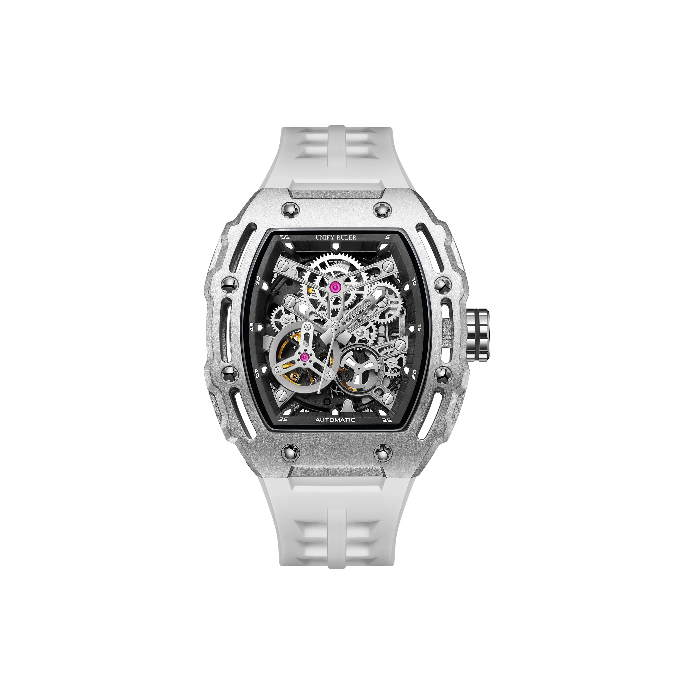 Respect The Time Mechanical Movement Silicone Strap Watch Men's Watches Silver Dial