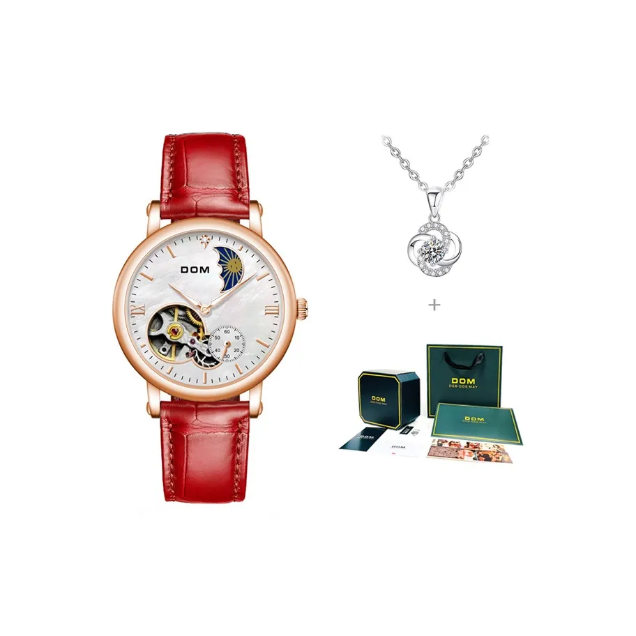 DOM Mechanical Movement Artificial Leather Strap Watch Women's Watch White Dial