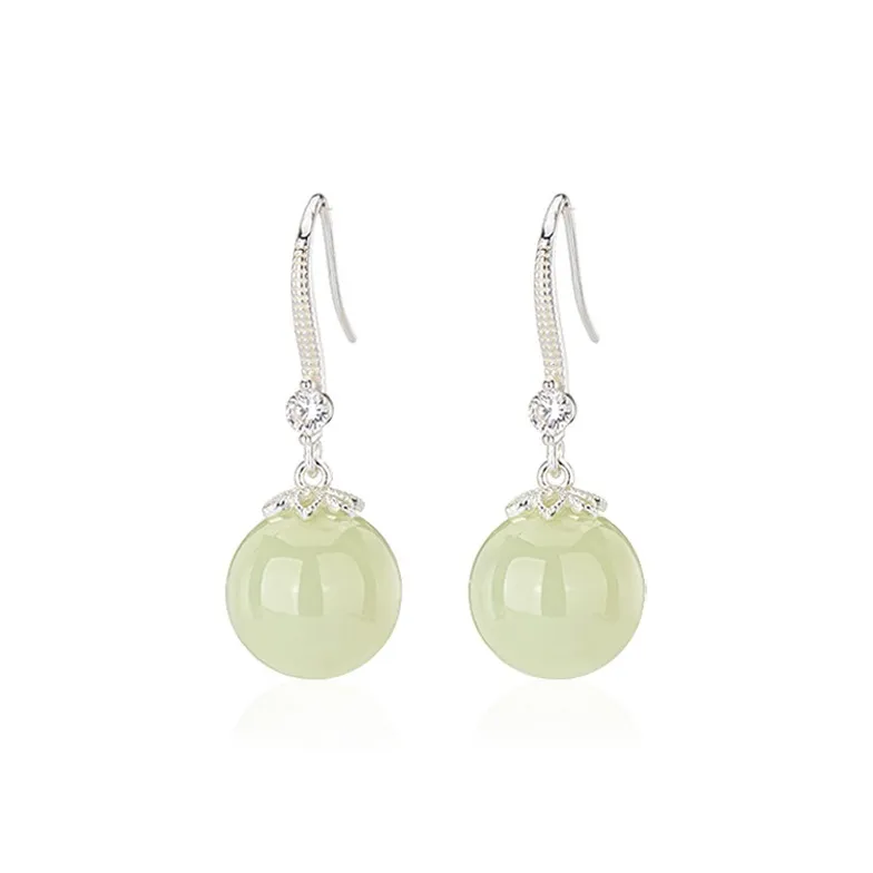 Mofei Hetian Jade Earrings Women's Pale Greenish White Jade