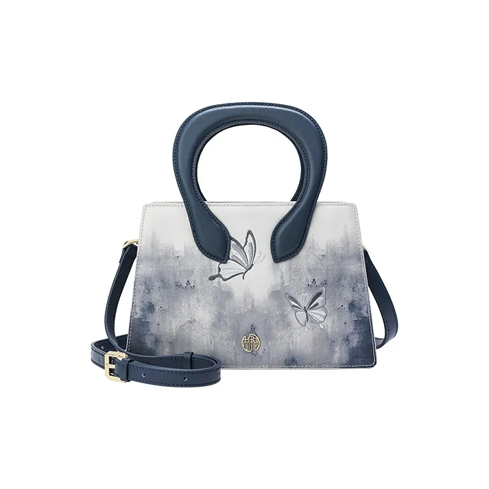 Ancient Yi Xi Cow Leather Advanced Sensing Shoulder Mom Handbag Women's Distant Mountain Blue