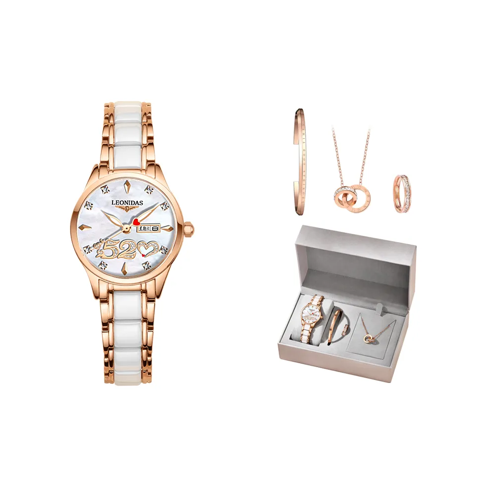 LEONIDAS Кварцевый механизм керамика ремешок женские часы красный циферблат