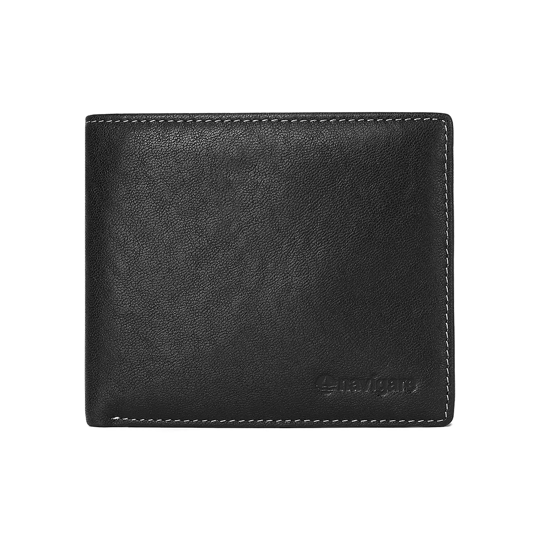 NAVIGARE Genuine Leather, Top Grain Cow Leather Wallet, Wallet Men's Black