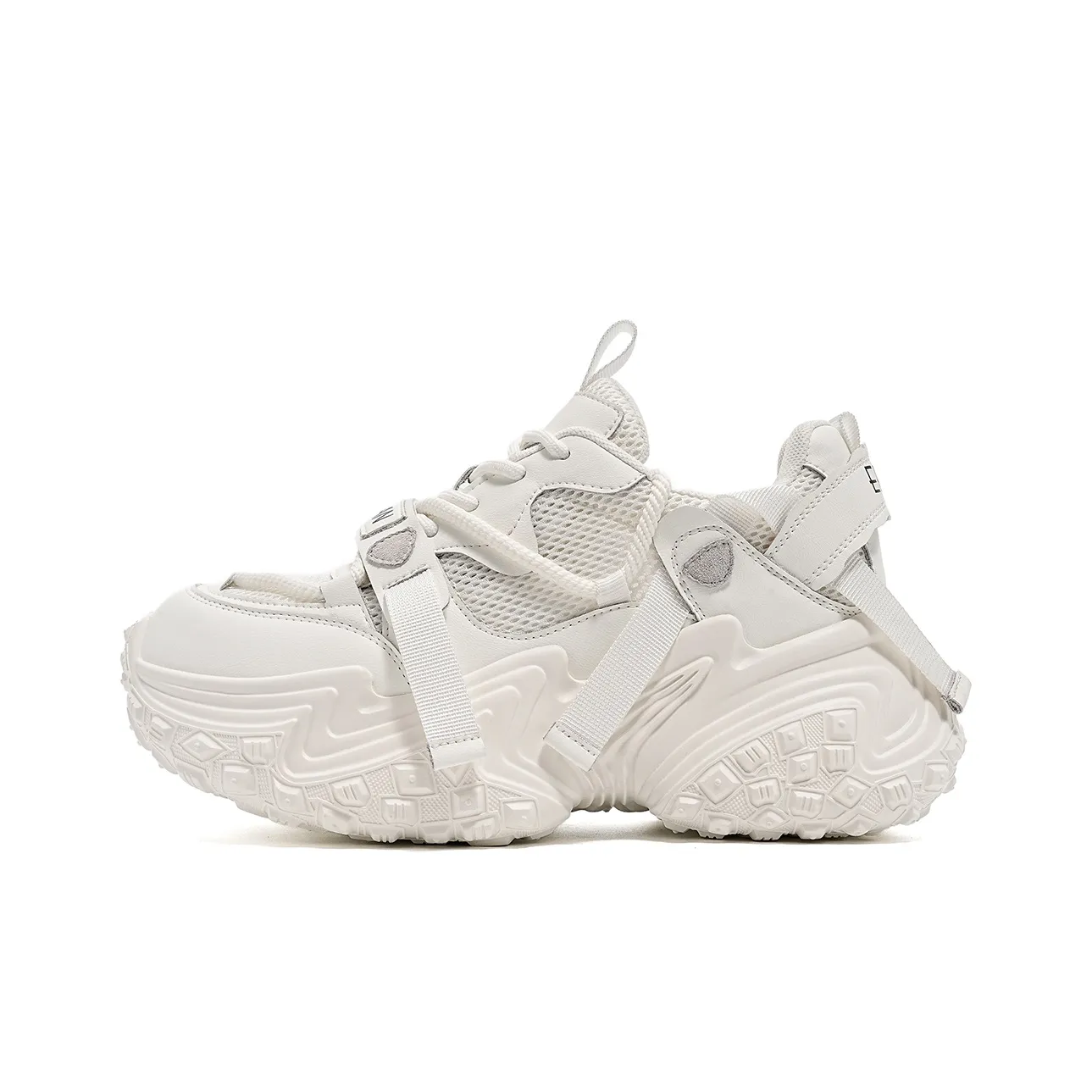 EBLAN Abrasion Resistant Height Increasing Low Top Chunky Sneakers Unisex White