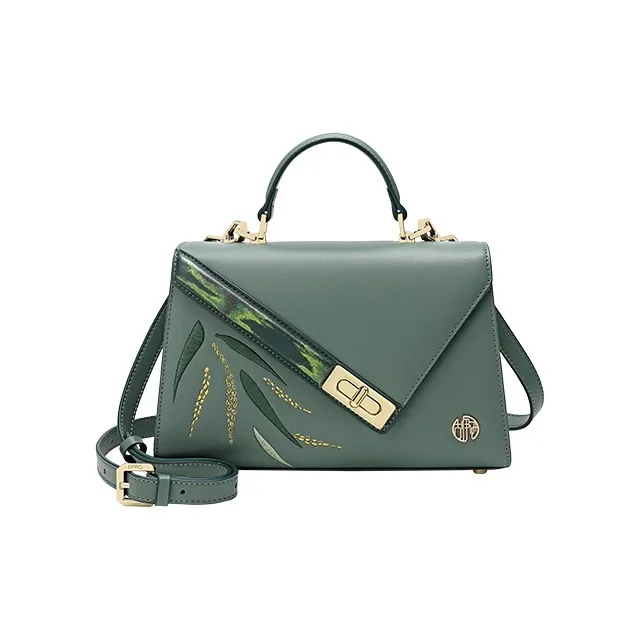 Ancient Yi Xi Cow Leather Vintage Cheongsam Kelly Bag Shoulder Bag Trumpets Women's Spruce Green