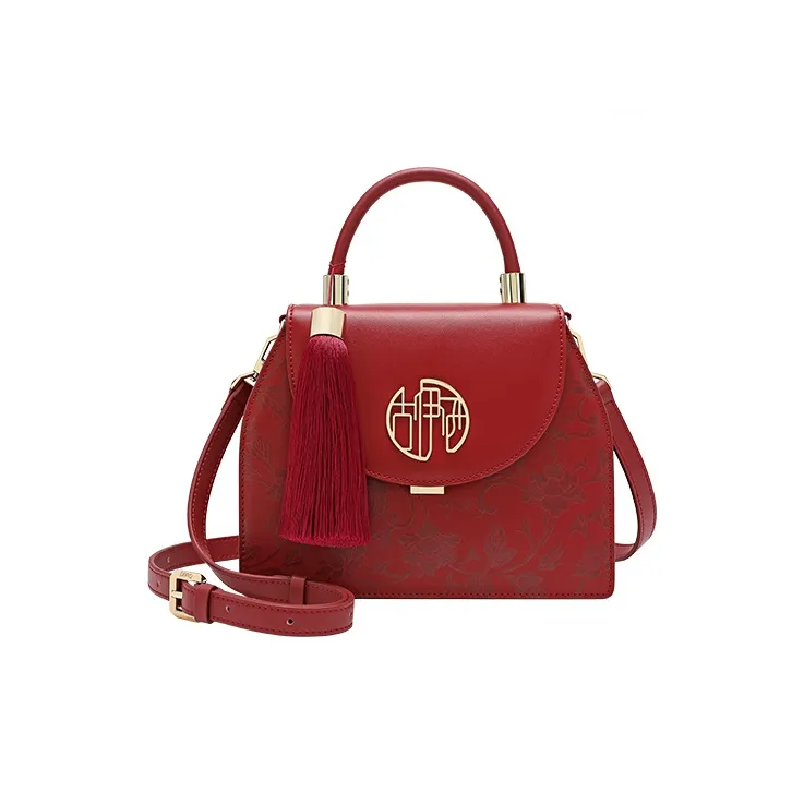 Ancient Yi Xi Коровья кожа Праздничная сумка через плечо сумка маленькая женская рубиново-красная