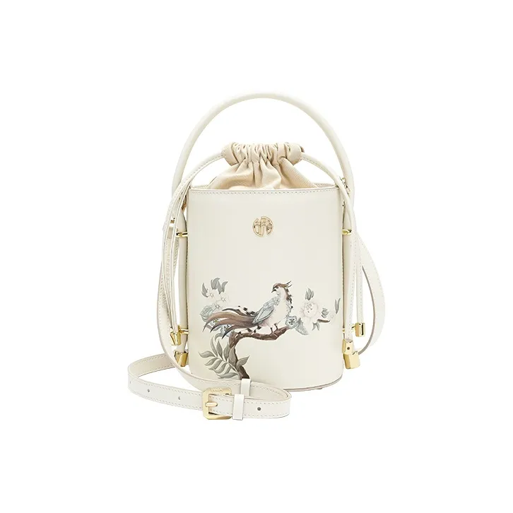 Ancient Yi Xi Коровья кожа Шнур Дизайн Закрытие Ручная сумка Сумка через плечо Сумка на плечо Женская Чай Лунно-белый