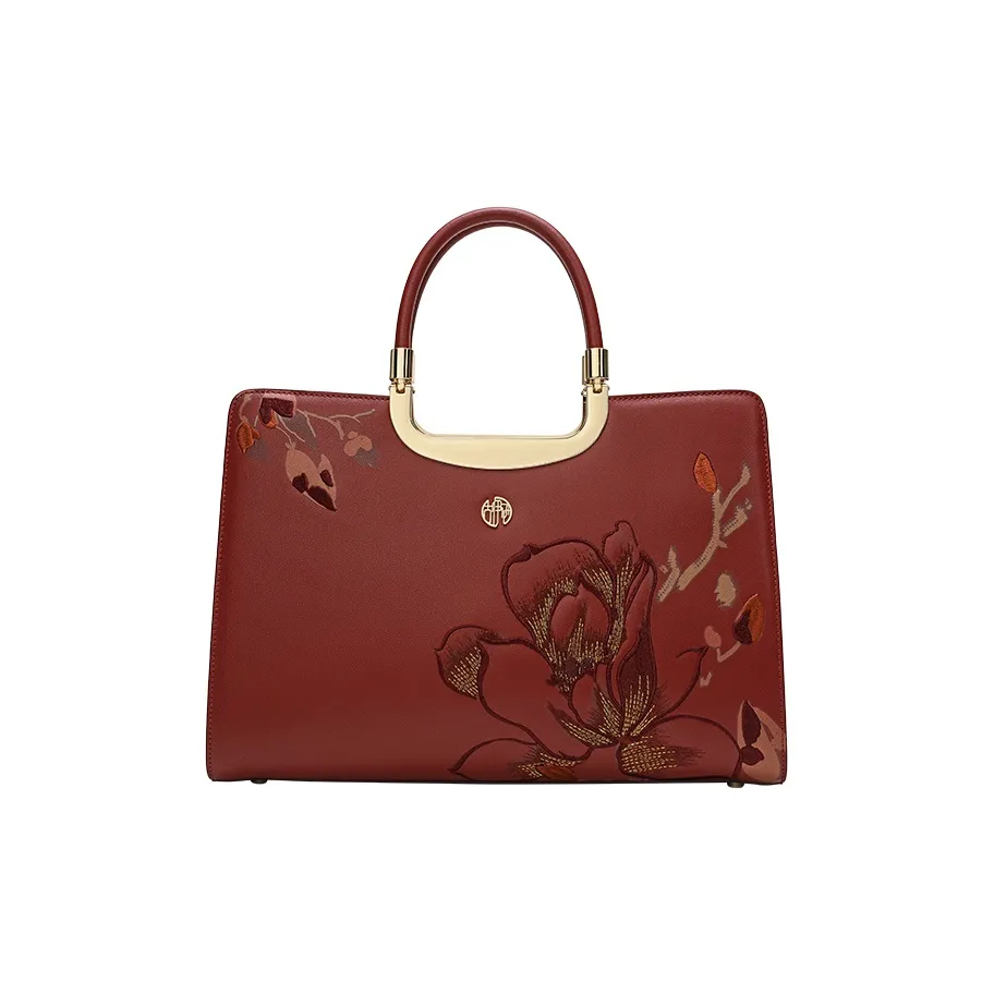 Ancient Yi Xi Коровья кожа Премиум Сумка Mom с Уважительным Акцентом Женская Бордовая