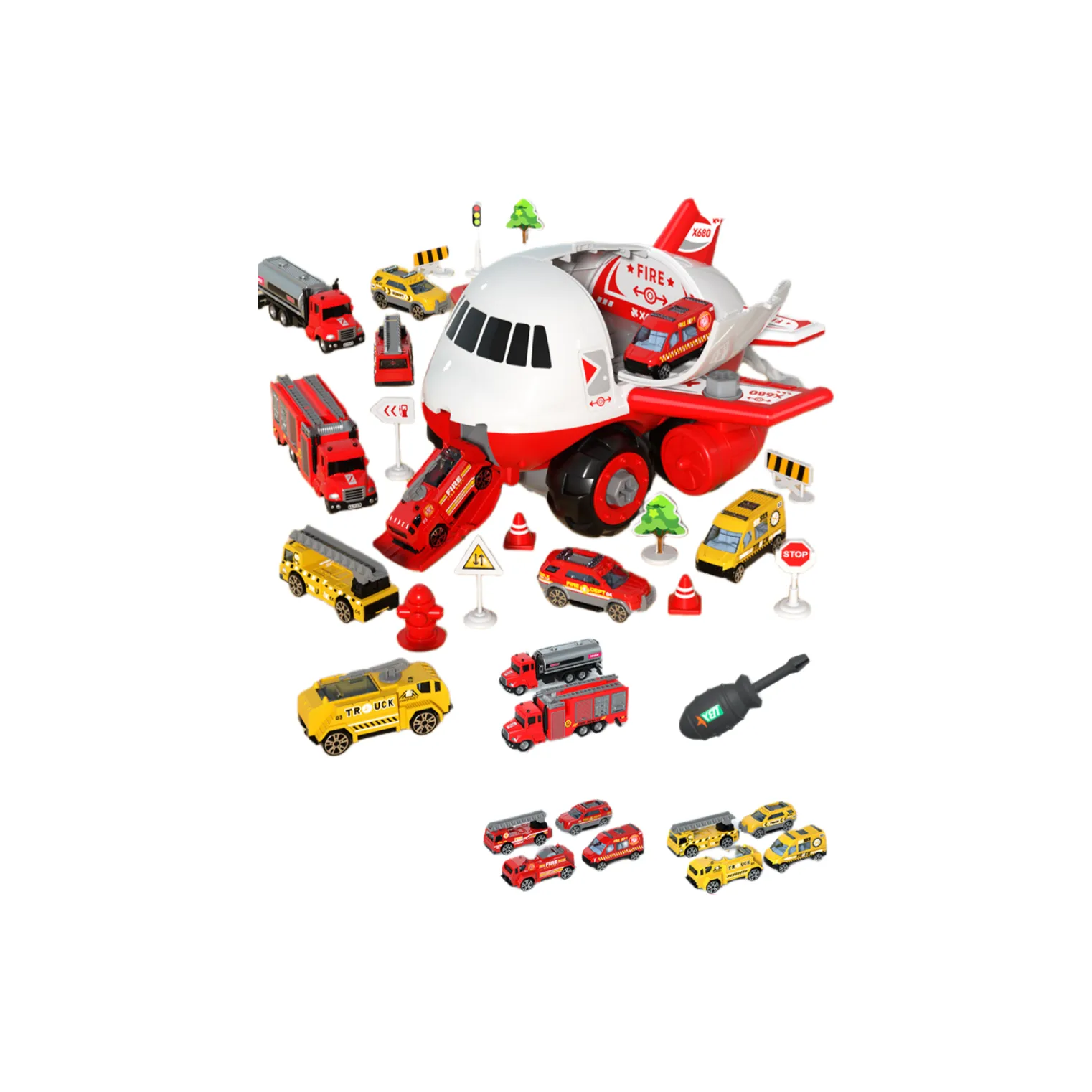 TEMI Экстра-большой Хранение Самолет Тема Пожарной Службы Набор Игрушек