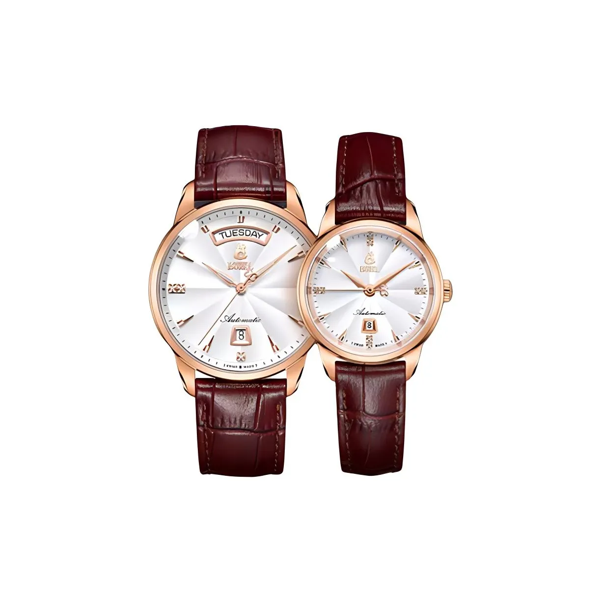 ERNEST BOREL JULES Mechanical Movement Unisex Watch 40mm White Dial Stainless Steel Watch Case Cowhide Strap