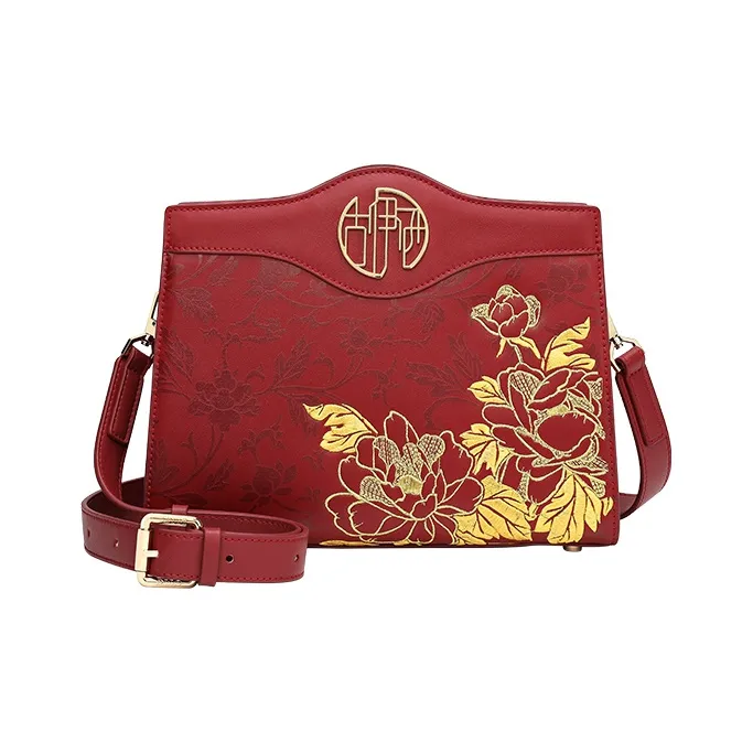 Ancient Yi Xi Коровья кожа Чонсам Сумка через плечо Женская Рубиново-красная