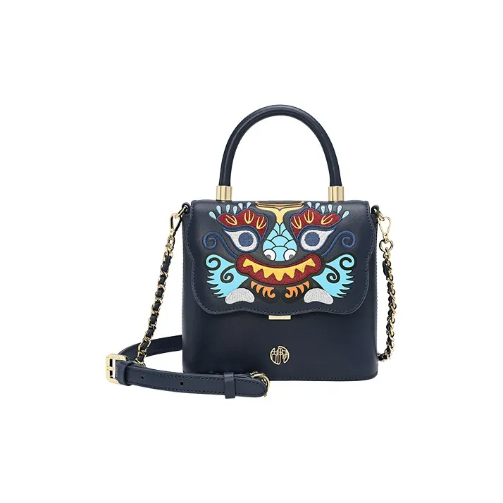 Ancient Yi Xi Cow Leather Niche Cheongsam Mother's One Shoulder Handbag Trumpets Women's Indigo