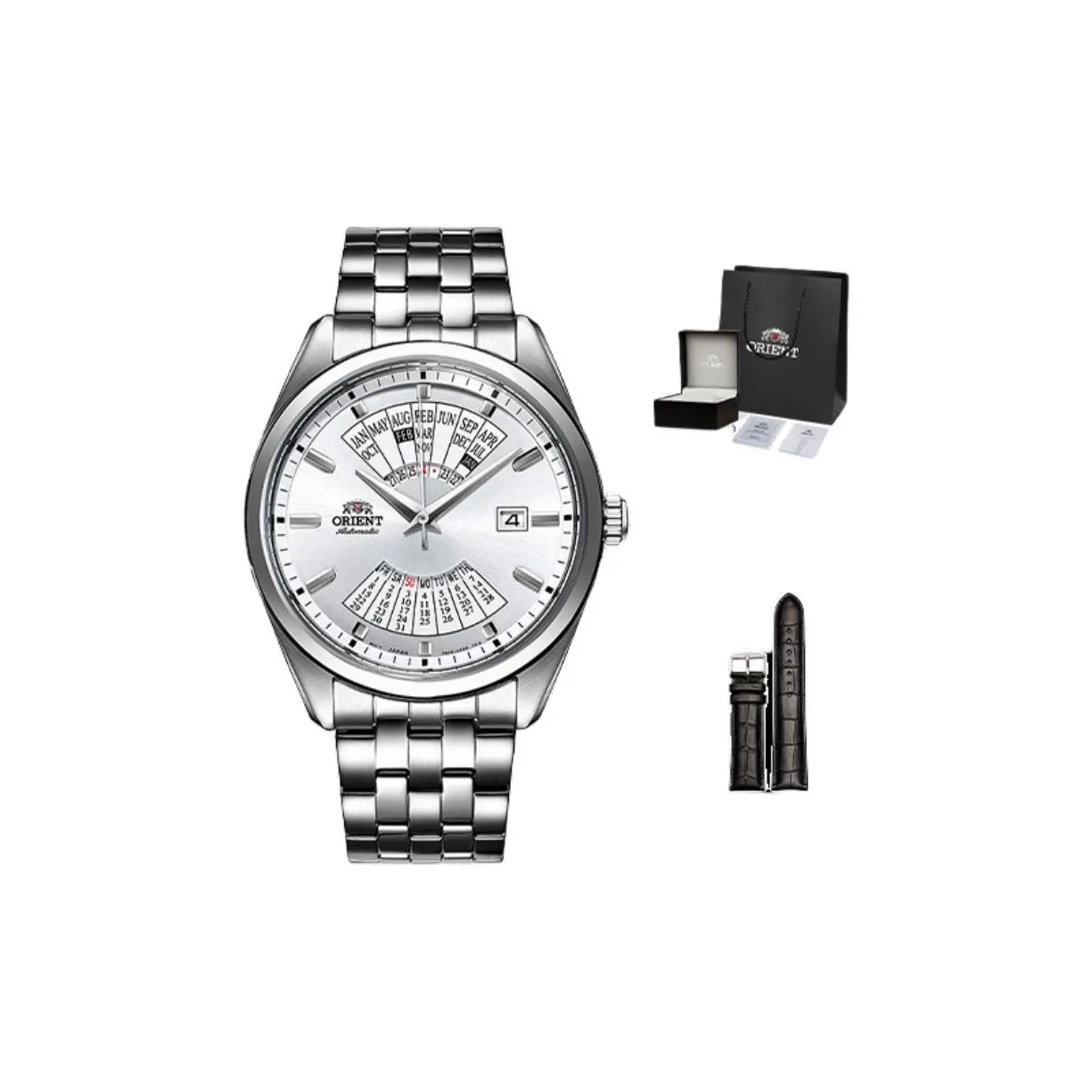 ORIENT Автоматический Механический Механизм Мужские Часы 43,5мм*11,5мм Серебряный