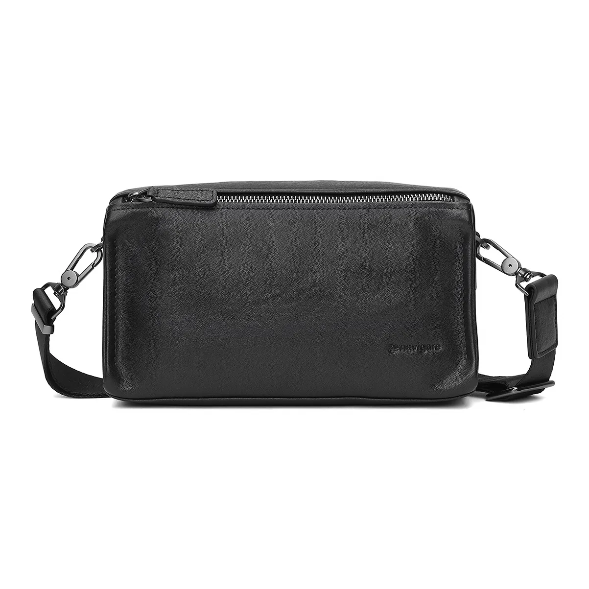 NAVIGARE Top Grain Cow Leather Shoulder Bag, Handbag Crossbody Bag Trumpets Men's Black