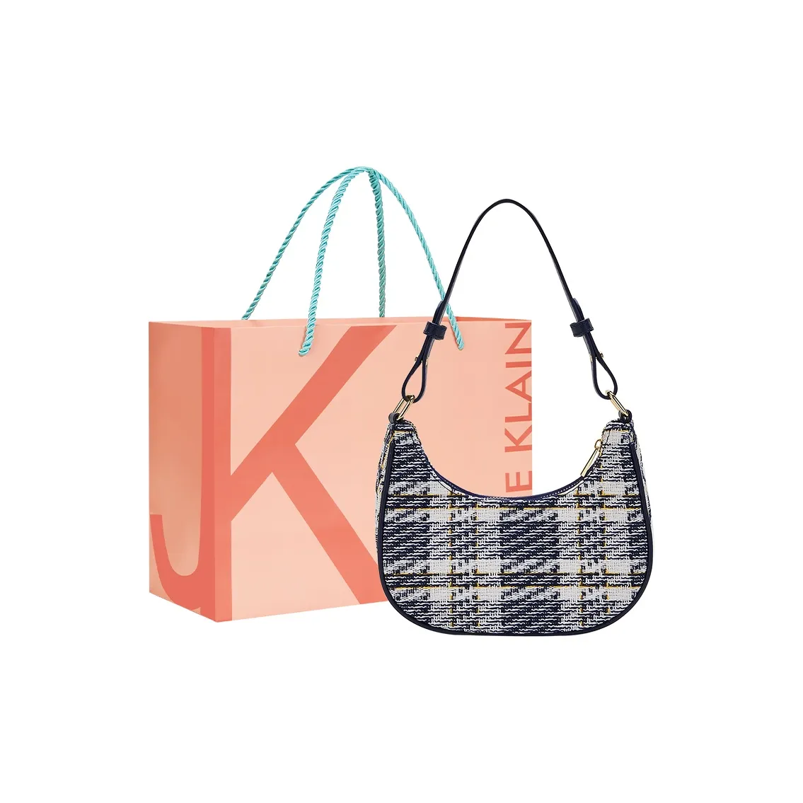 JANE KLAIN Твидовая сумка через плечо в клетку женская синяя