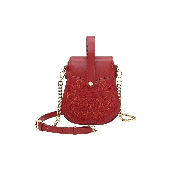 Ancient Yi Xi Коровья кожа Чонсам Сумка через плечо Сумка на плечо Женская Красная Пион