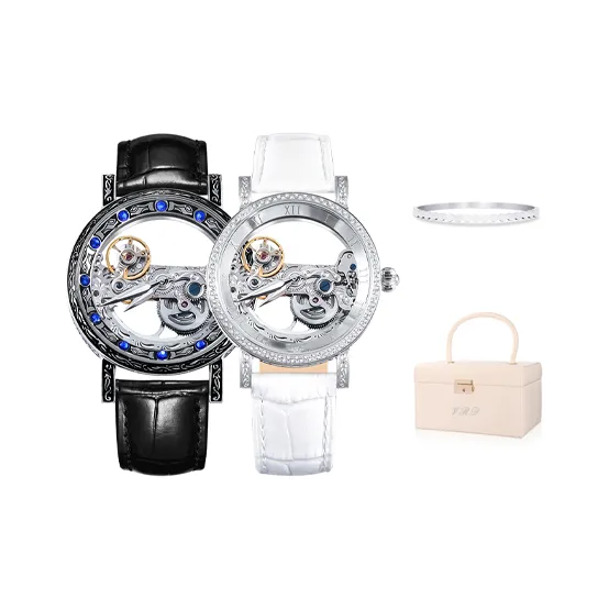 VRQ Faith Series Automatic Mechanical Movement Genuine Leather Strap Watch Unisex Cut-Out Dial