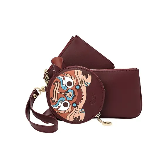 Ancient Yi Xi Cow Leather Clutch Coin Purse Women's Wine Estate Red