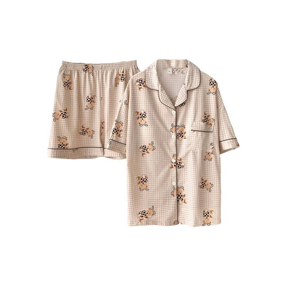 CAIHENGTONG Пижамный комплект женский клетка медведь