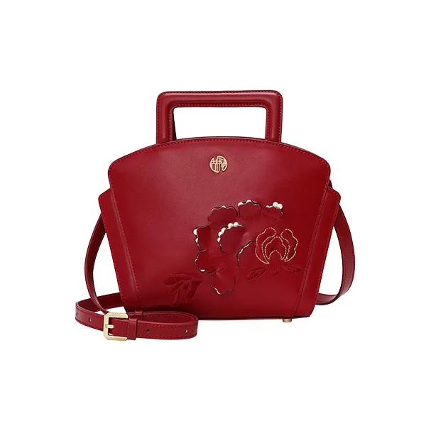 Ancient Yi Xi Коровья кожа Премиум Сумка Сумка через плечо Сумка через плечо Средний Женская Рубиново-красная