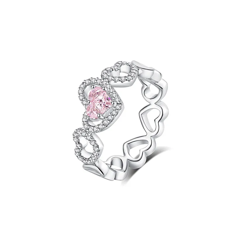 FANCI S925 Silver With Pink Gemstone Inlay Rings Women
s