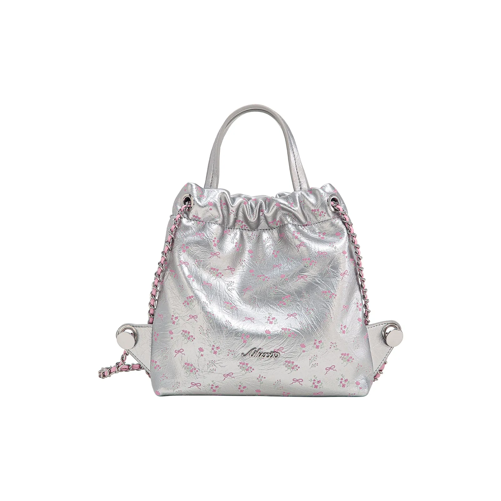 AILUXI Synthetic Leather Carry Backpack Regular Women's Crystal Pink Silver
