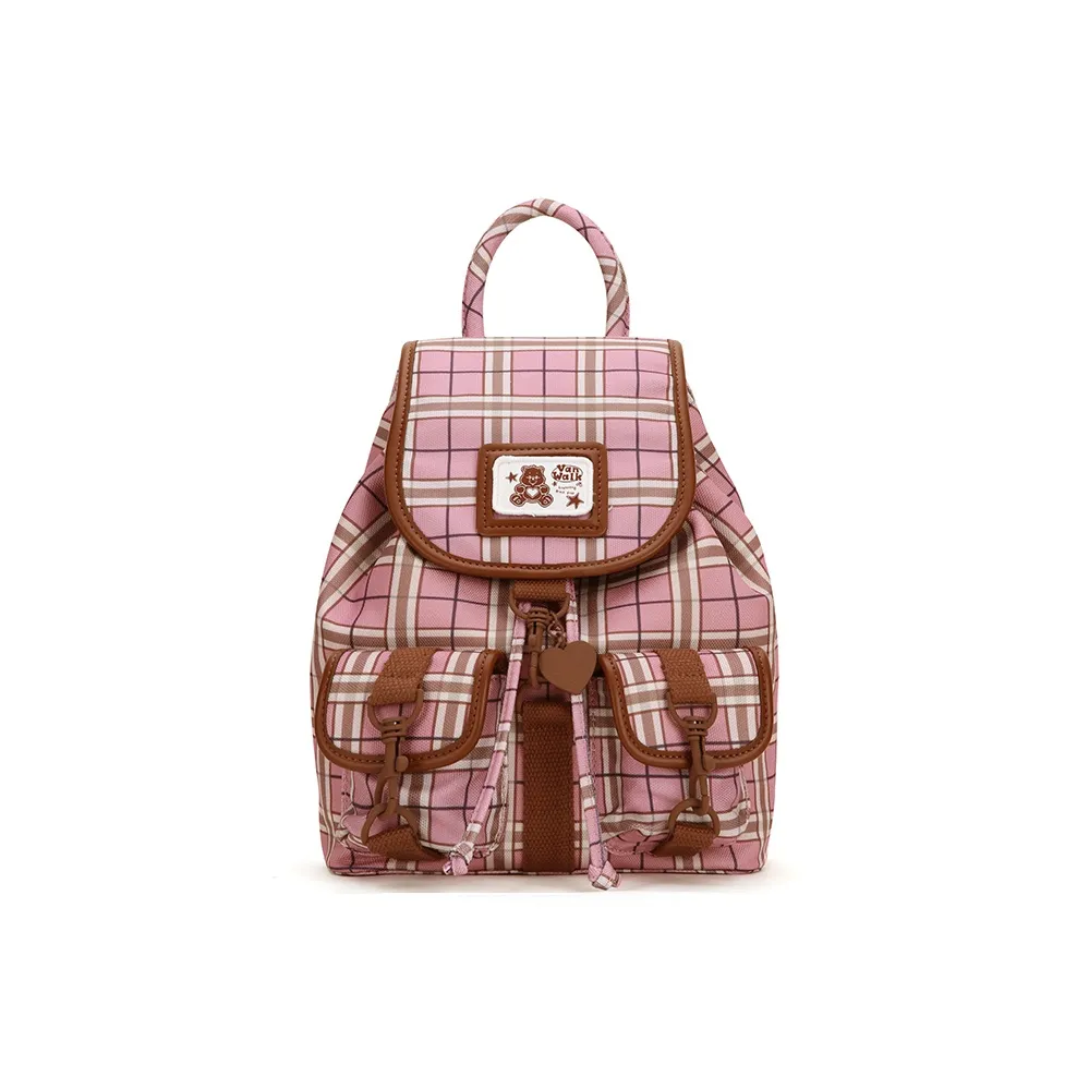 VANWALK PU Backpack Women's Strawberry Brown/Beige Apricot/Denim Blue
