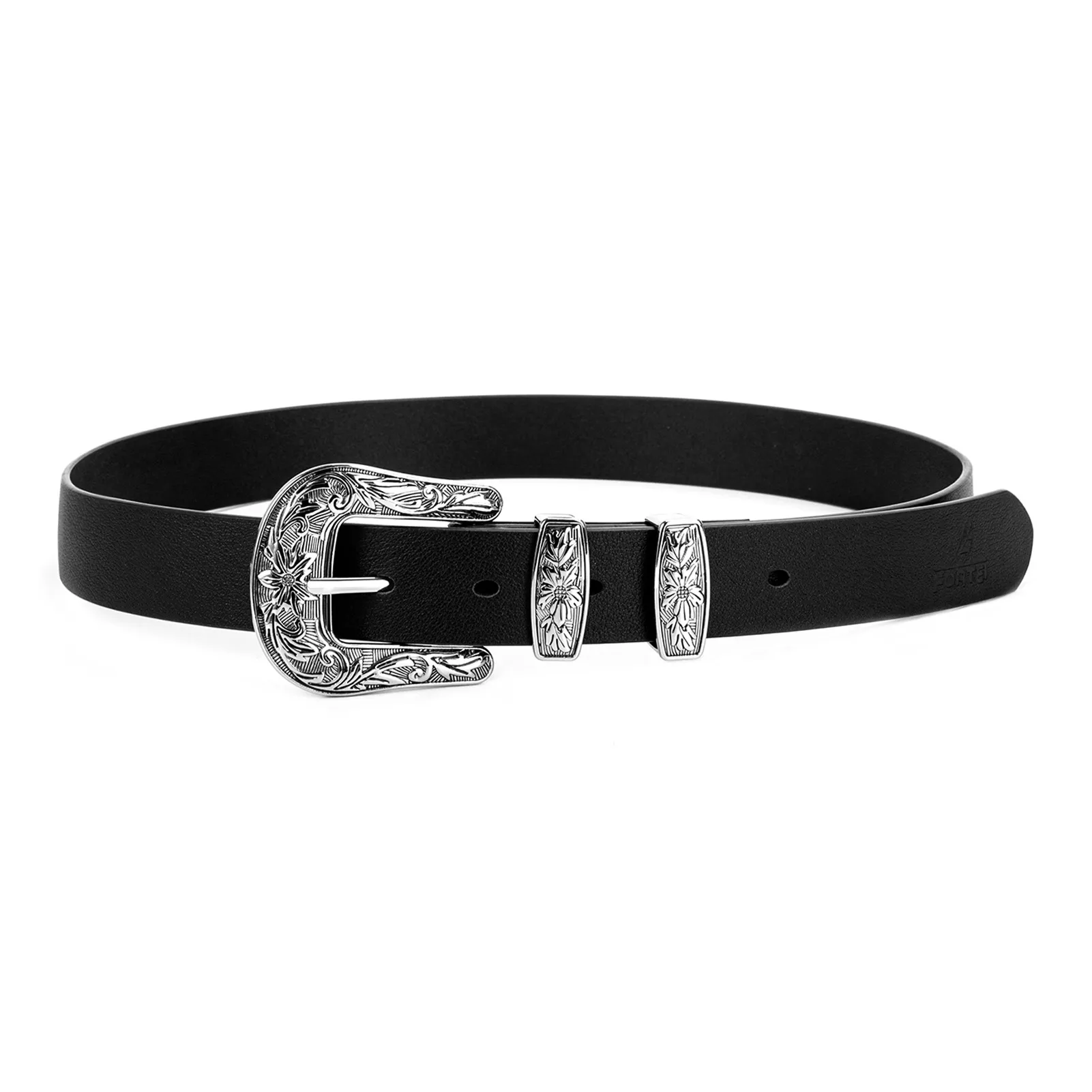 FORTEI Genuine Leather, Cow Leather Y2K Belt Unisex Black Item, Width 3CM Gift Box Set