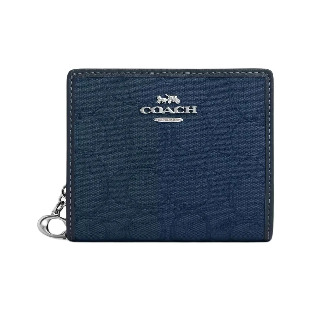 COACH Snap Wallet Cow Leather, Textile Wallet Mini Women's Silver With Dark Denim