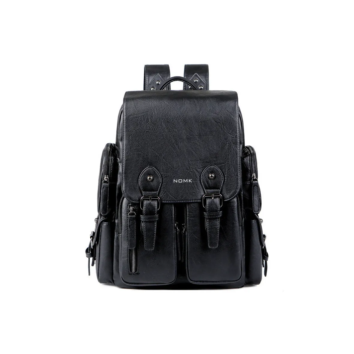 NOMK PU 14 Inch Laptop Bag Backpack Large Size Unisex Black