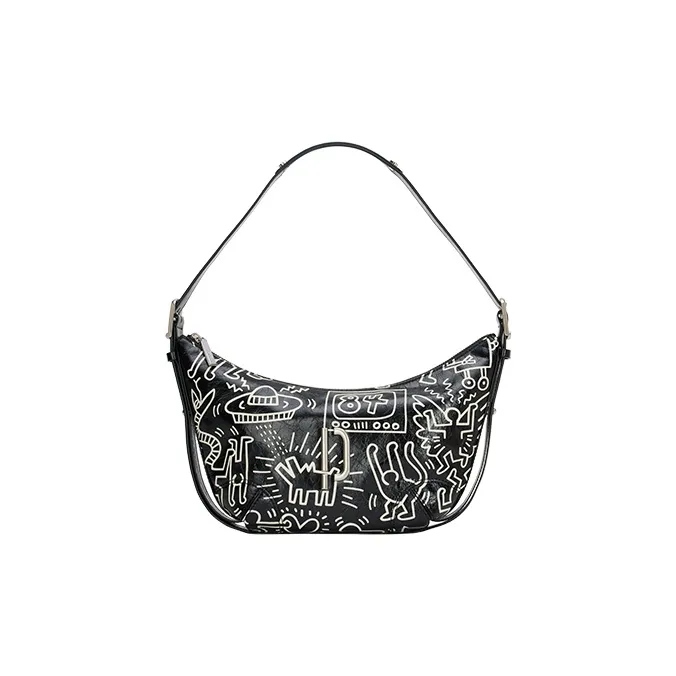 PECO 942L Keith Haring Artist Collaboration Cow Leather Shoulder Bag Regular Unisex Classic Black/Dirty White