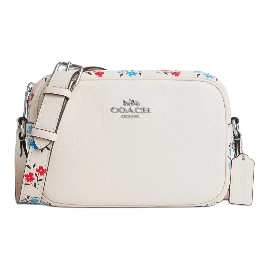 COACH Jamie Refined Pebbled Leather Camera Bag, Shoulder Bag, Crossbody Bag Trumpets Women's Silver & Chalk Multicolor