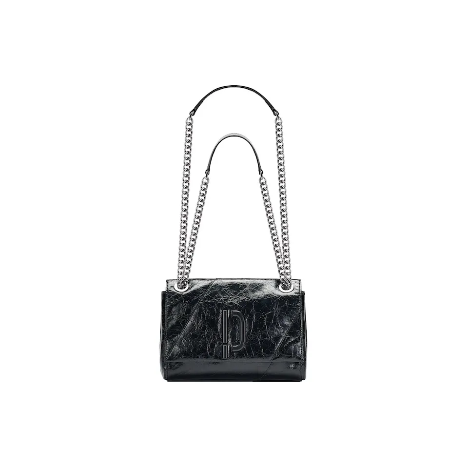 PECO Cow Leather Shoulder Bag, Crossbody Bag Medium Size Women's Black/White