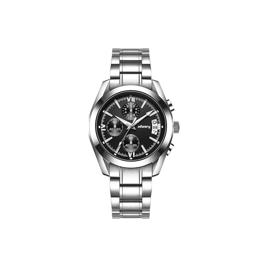 INFANTRY Black Knight Watch Кварцевый механизм Нержавеющая сталь Ремешок Часы Мужские часы Черный циферблат