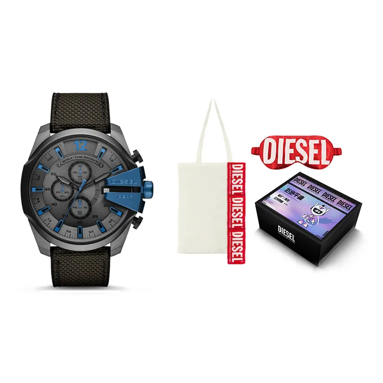 DIESEL Mega Chief Collection Armor Series Наручные часы Кварцевый механизм Нейлоновый ремешок Серый циферблат Мужские часы