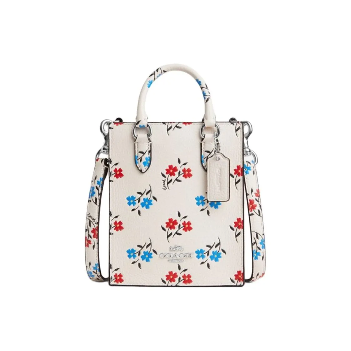COACH N/S Leather Tote Bag Shopping Bag Crossbody Handbag Mini Women's Silver & Pink Multicolor