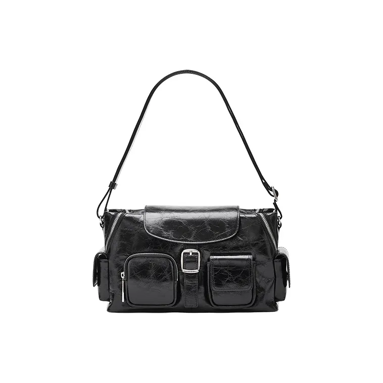 PECO Cow Leather Tote Bag, Shoulder Bag Unisex Black/White/Brown