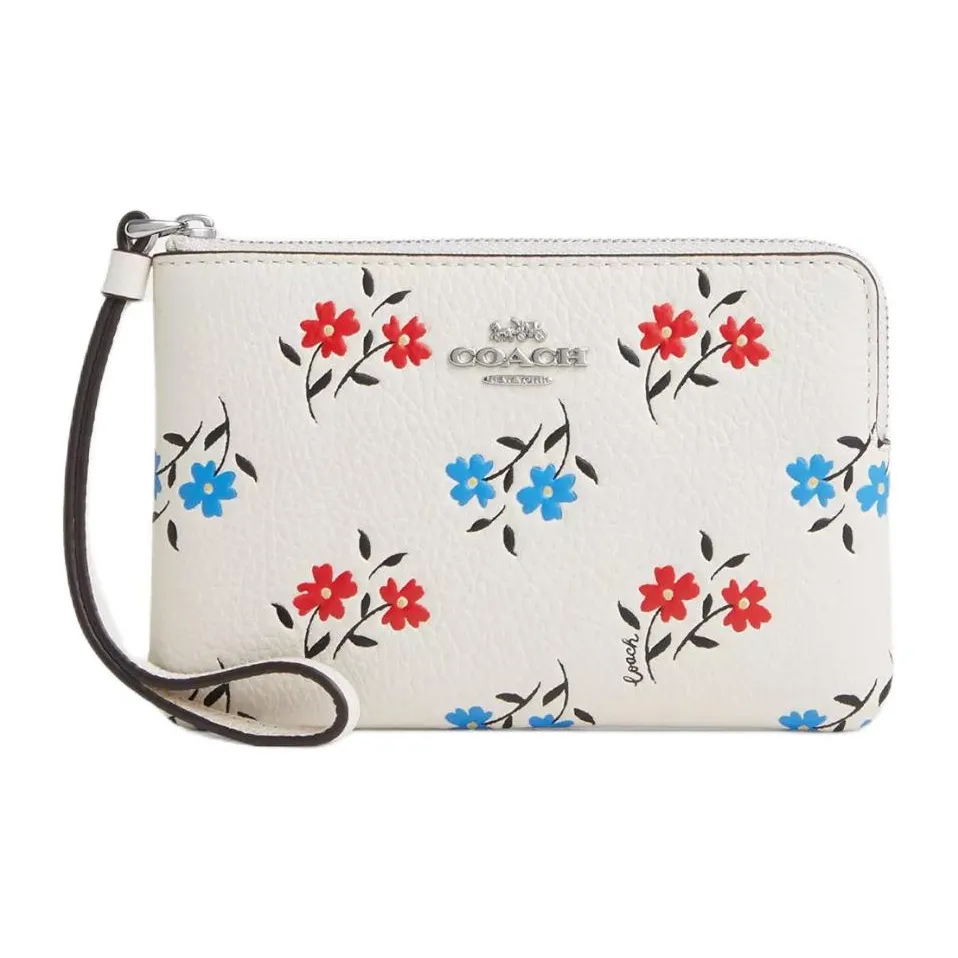 COACH Corner Zip Утонченный Галечная кожа Клатч Маленький Женский Серебряный Меловый разноцветный