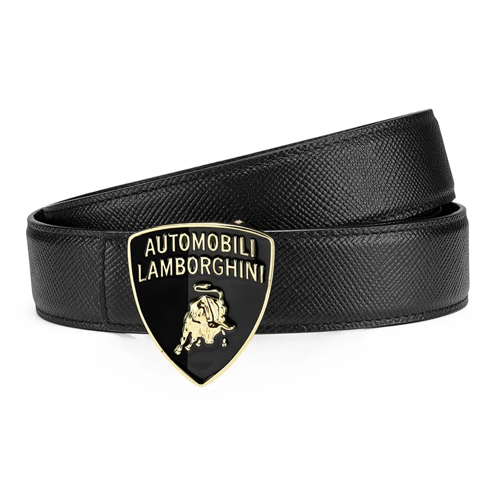 AUTOMOBILI LAMBORGHINI Shield Дизайн Натуральная кожа Крестообразная текстура Роскошь Коровья кожа Ремни Мужской Ширина 3,45CM