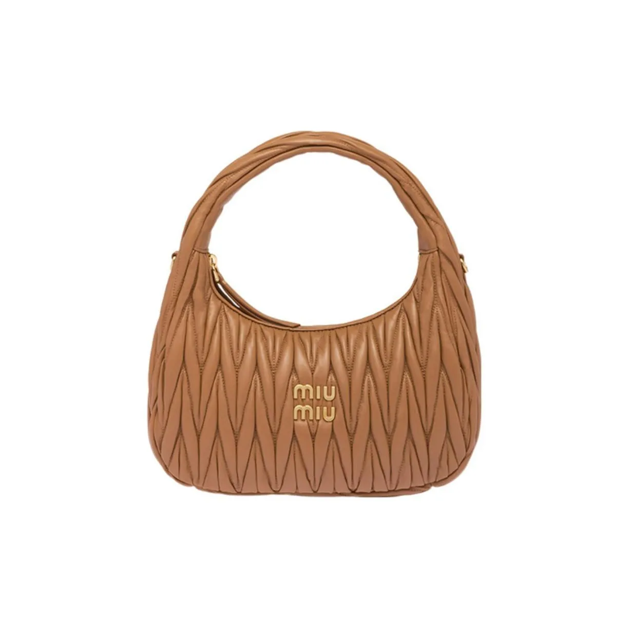 MIU MIU Wander Series Sheepskin Hobo Bag, Shoulder Bag, Crossbody Bag, Handbag Women's Dark Camel