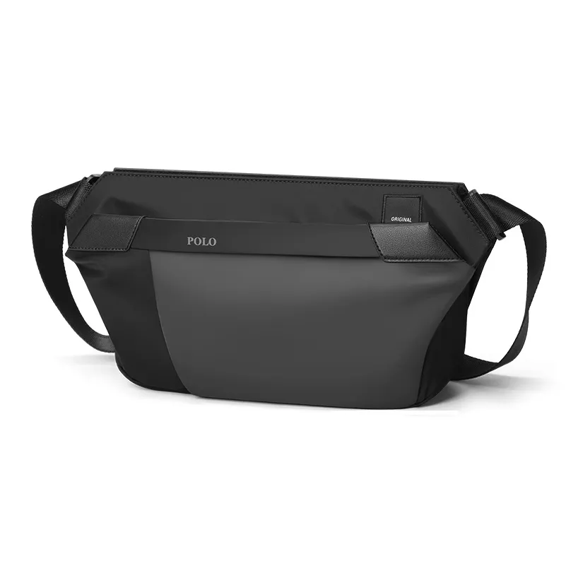 POLO Fabric Synthetic Leather Sling Bag Large Size Unisex Black & Green/Black & Gray