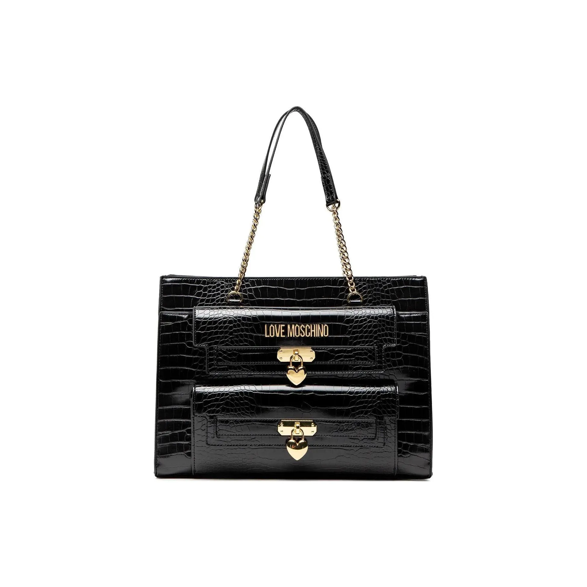LOVE MOSCHINO Faux Leather Tote Bag, Shopping Bag, Shoulder Bag, Handbag Large Size Women's Black