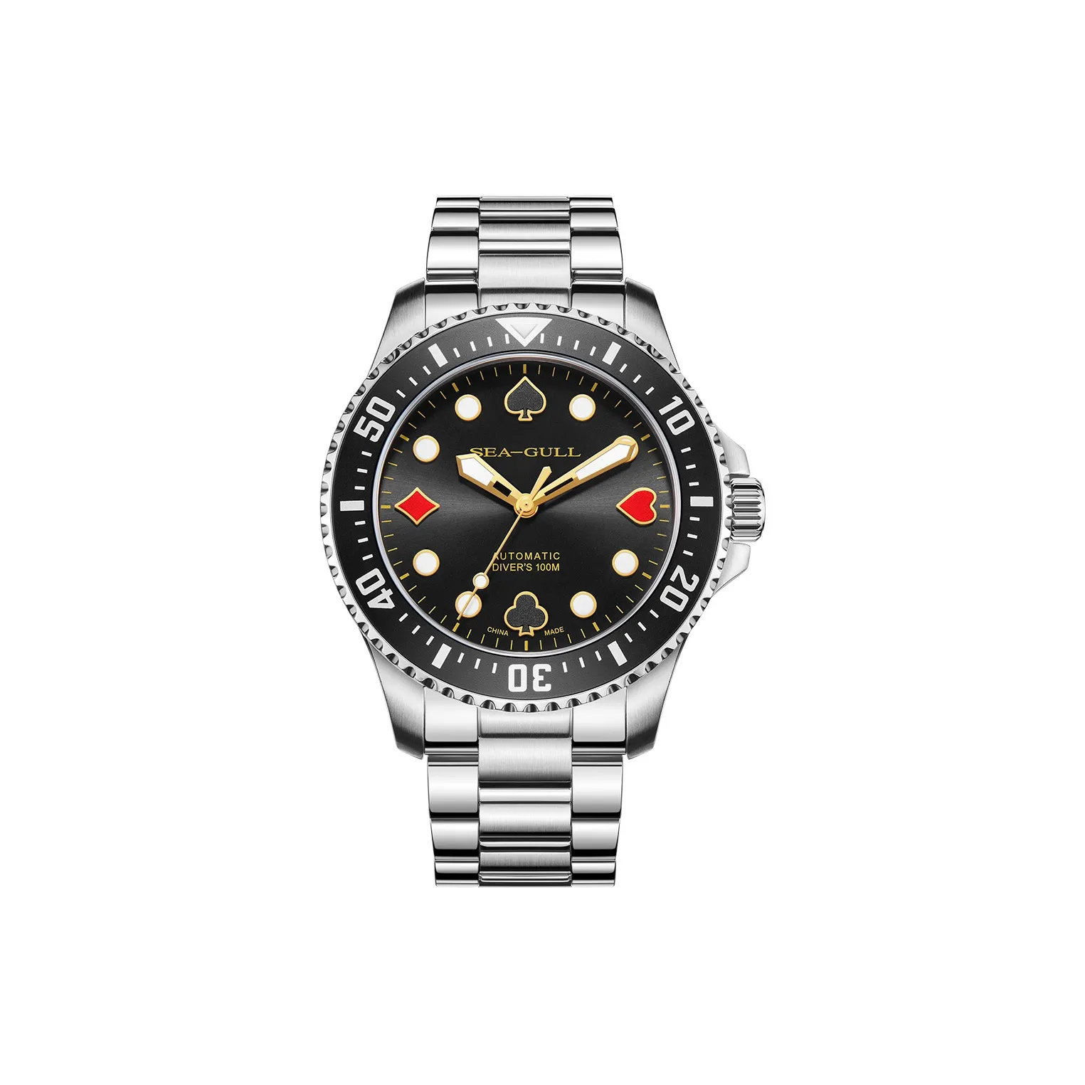 Sea Gull Ocean Automatic Mechanical Movement Стальной Ремешок Часы Мужские Черный Циферблат