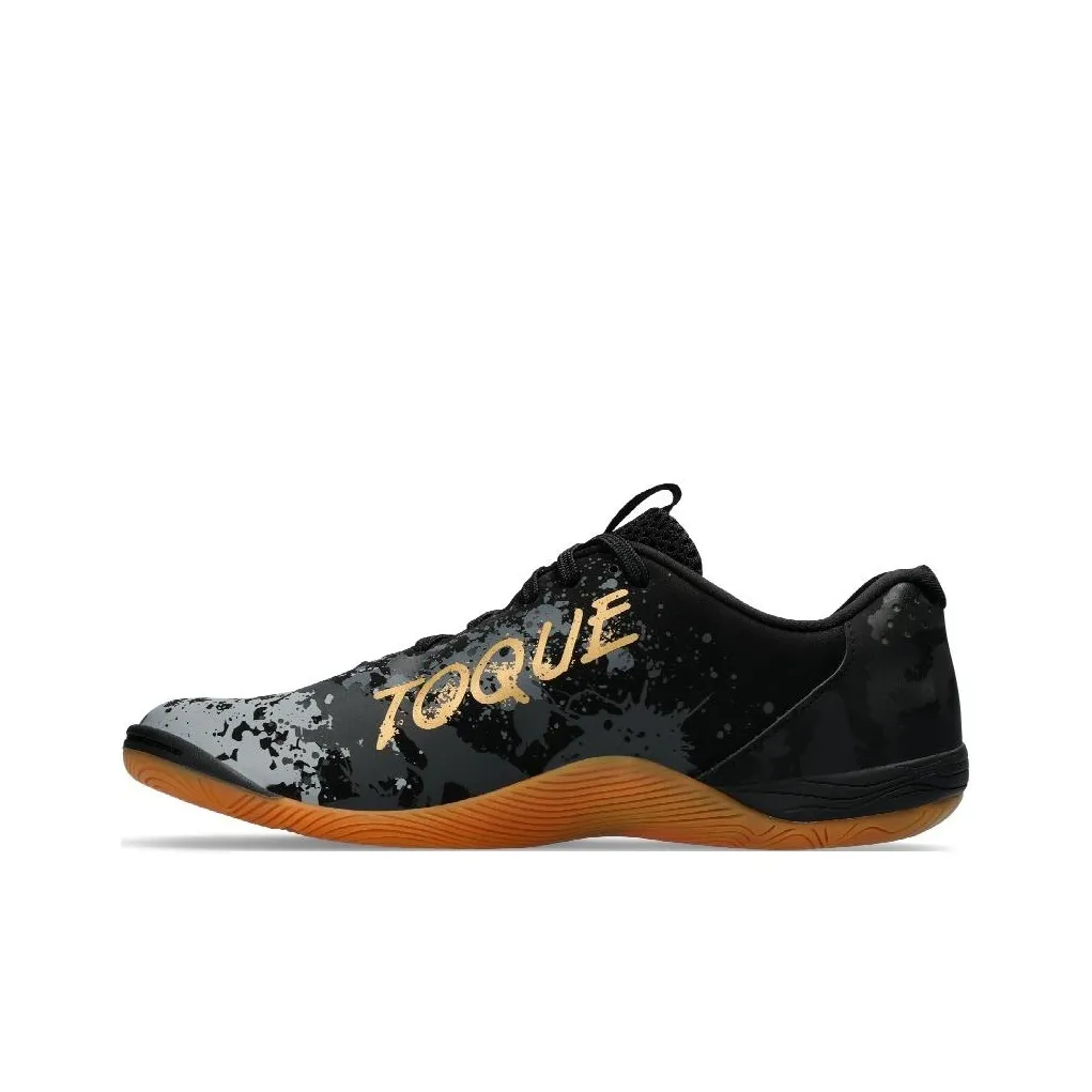 Asics Toque 7 IC/IN Slip Resistant Soccer Shoes Men's Black Gray Gold